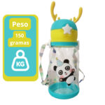 Garrafa Infantil Portátil Panda com Tampa, Canudo e Alça Lateral – Unissex