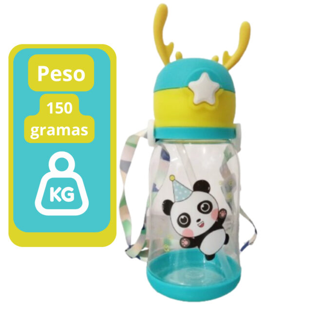 Garrafa Infantil Portátil Panda com Tampa, Canudo e Alça Lateral – Unissex