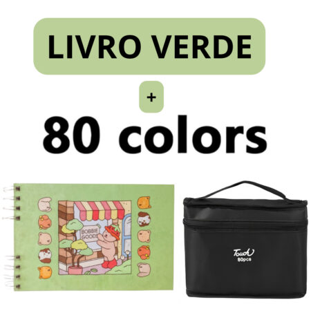 Kit Livro Colorir Bobbie Goods Verde com 80 Canetas – Estímulo à Imaginação