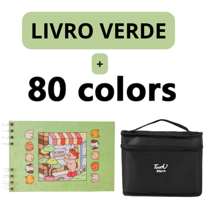 Kit Livro Colorir Bobbie Goods Verde com 80 Canetas – Estímulo à Imaginação