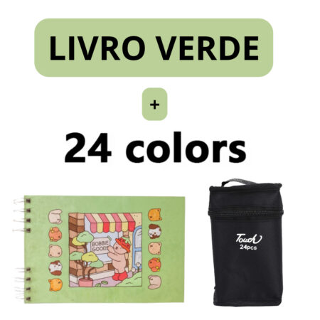 Kit Livro para Colorir Bobbie Goods Verde com 24 Canetas – Criatividade para Crianças