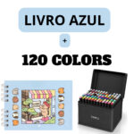 Kit Livro para Colorir Bobbie Goods (Azul) + 120 Canetas Coloridas