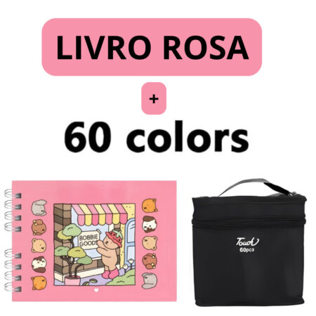 Kit Livro para Colorir Bobbie Goods Rosa com 60 Canetas – Criatividade Garantida