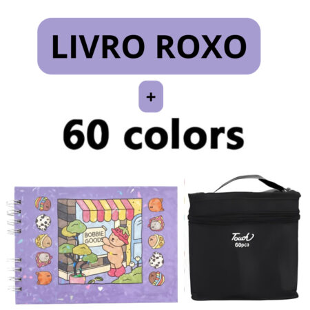 Kit Livro para Colorir Bobbie Goods Roxo com 60 Canetas – Inspiração e Imaginação