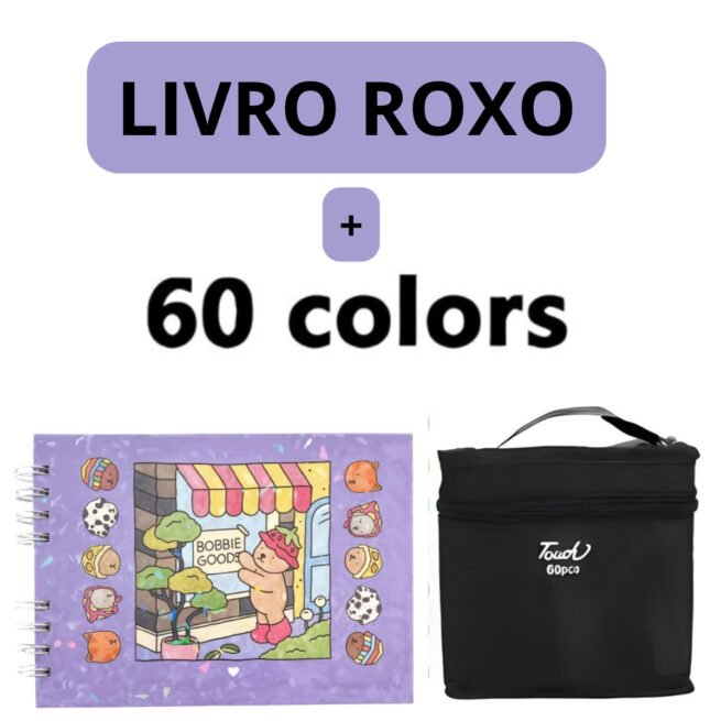 Kit Livro para Colorir Bobbie Goods Roxo com 60 Canetas – Inspiração e Imaginação