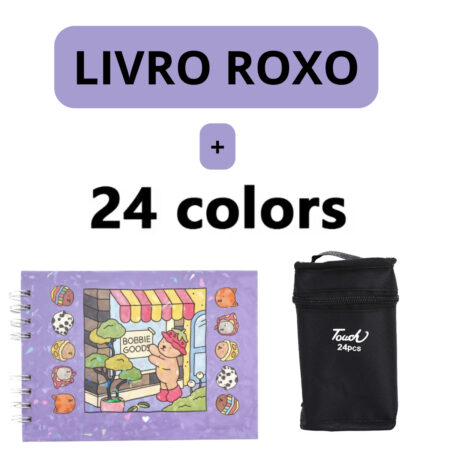 Kit Livro para Colorir Bobbie Goods Roxo com 24 Canetas – Estímulo à Imaginação