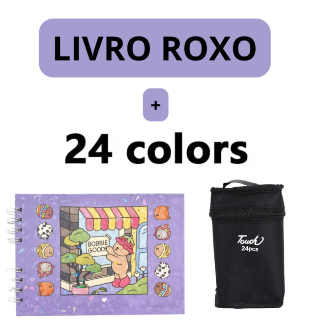Kit Livro para Colorir Bobbie Goods Roxo com 24 Canetas – Estímulo à Imaginação