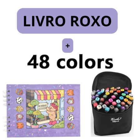Kit Livro para Colorir Bobbie Goods Roxo com 48 Canetas – Estímulo à Criatividade