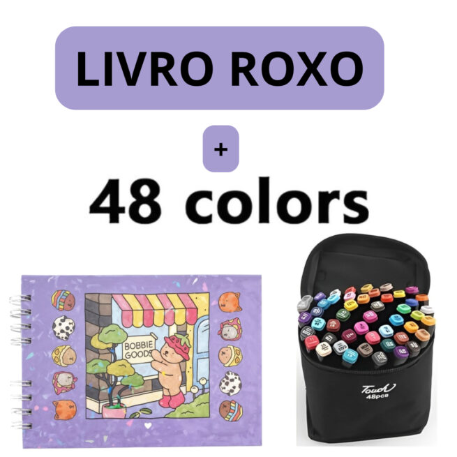 Kit Livro para Colorir Bobbie Goods Roxo com 48 Canetas – Estímulo à Criatividade