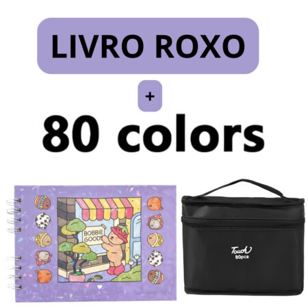 Kit Livro para Colorir Bobbie Goods Roxo com 80 Canetas – Criatividade sem Limites