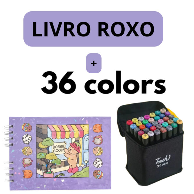 Kit Livro para Colorir Bobbie Goods Roxo com 36 Canetas – Criatividade para Crianças