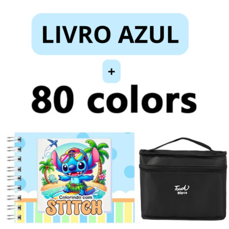 Kit Livro para Colorir Lilo Stitch Azul com 80 Canetas – Arte e Diversão para Crianças