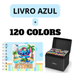 Kit Livro Colorir Lilo Stitch Azul com 120 Canetas – Tema Filme – Criatividade Garantida