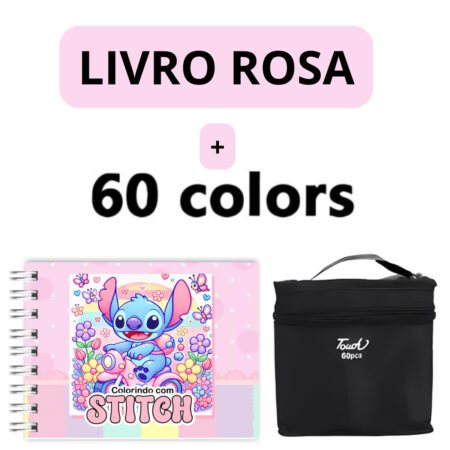Kit Livro para Colorir Lilo Stitch Rosa com 60 Canetas – Arte e Educação para Crianças