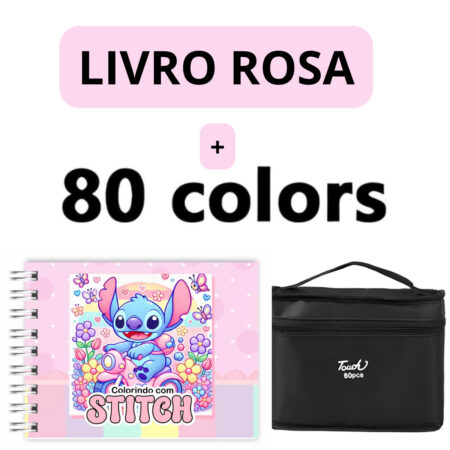 Kit Livro para Colorir Lilo Stitch Rosa com 80 Canetas – Criatividade e Entretenimento