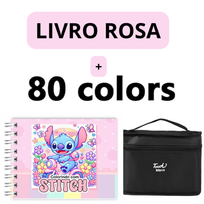 Kit Livro para Colorir Lilo Stitch Rosa com 80 Canetas – Criatividade e Entretenimento