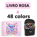 Kit Livro para Colorir Lilo Stitch Rosa com 48 Canetas – Criatividade e Diversão
