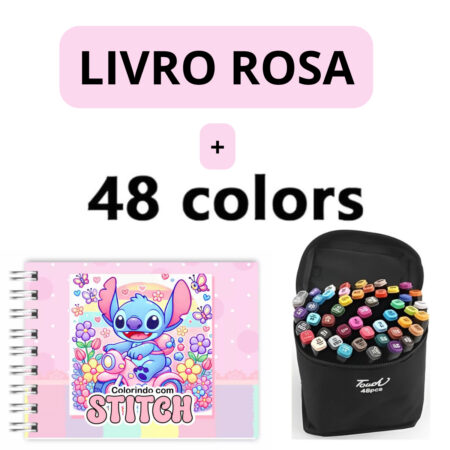 Kit Livro para Colorir Lilo Stitch Rosa com 48 Canetas – Criatividade e Diversão