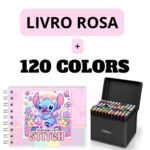 Kit Livro Colorir Lilo Stitch Rosa com 120 Canetas – Tema Filme – Diversão para Crianças