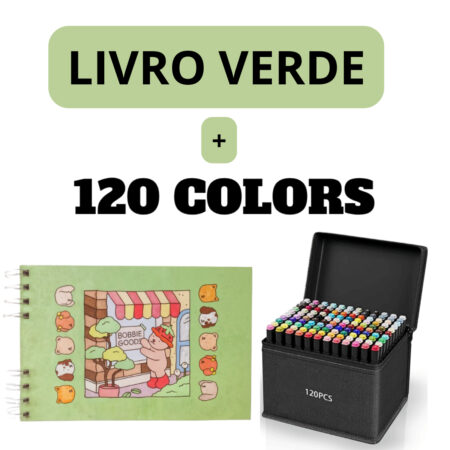 Kit Livro para Colorir Bobbie Goods (Verde) + 120 Canetas Coloridas
