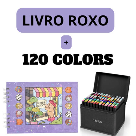 Kit Livro para Colorir Bobbie Goods (Roxo) + 120 Canetas Coloridas