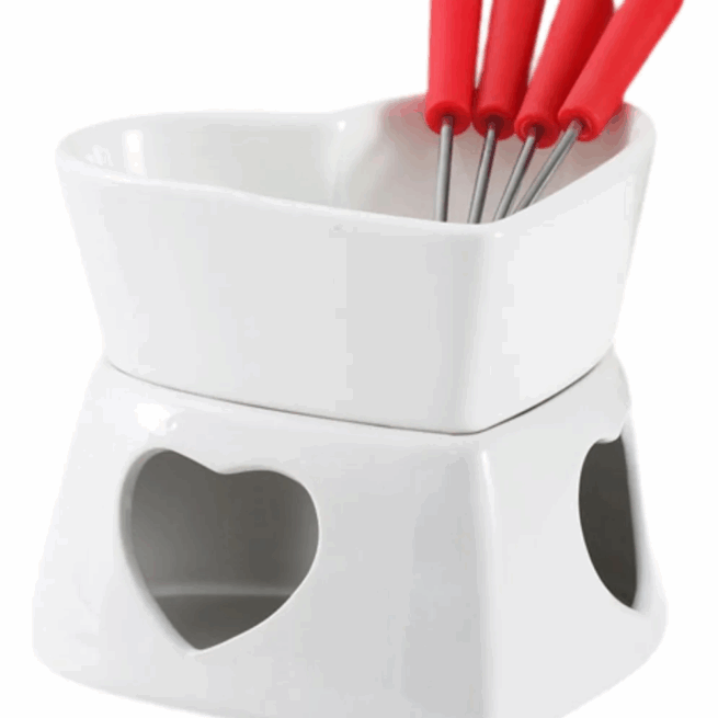 Aparelho Fondue Cerâmica 7 Peças Coração Herstal 320ml – Cores Sortidas