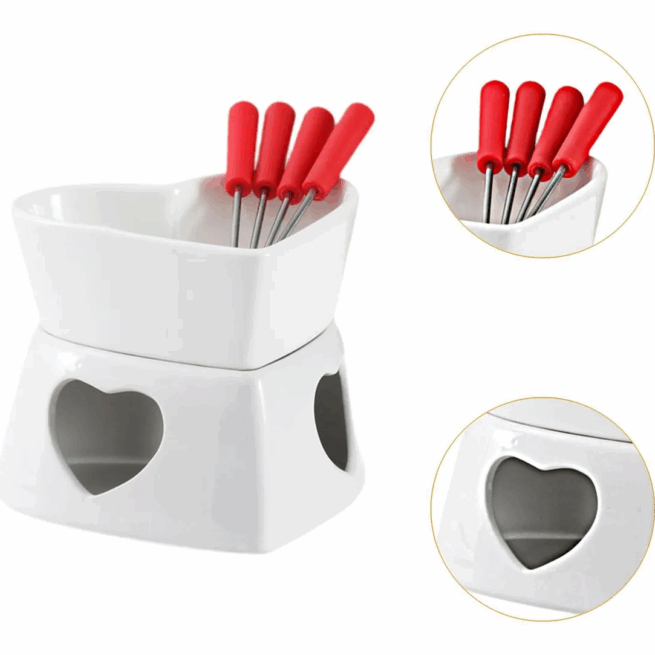 Aparelho Fondue Cerâmica 7 Peças Coração Herstal 320ml – Cores Sortidas