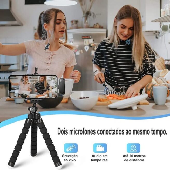 Microfone Lapela Sem Fio Bluetooth LAPELA P2 K35 com Cabo USB – Áudio Claro e Confiável