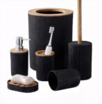 Conjunto de Acessórios para Banheiro em Bambu 6 Peças – Preto – Elegância e Sustentabilidade – BM-F1080A