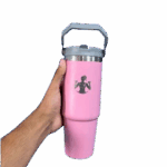 Garrafa Flip Straw Tumbler 900 ml com Alça e Canudo – Rosa Personalizado Grande – Praticidade com Elegância