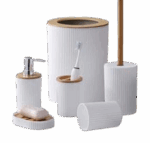 Conjunto de Acessórios para Banheiro 6 Peças em Bambu – Branco – BM-F1080A