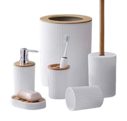 Conjunto de Acessórios para Banheiro 6 Peças em Bambu – Branco – BM-F1080A