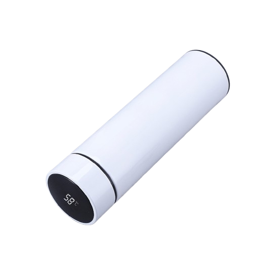 Personalizado - Garrafa Térmica com LED e Termômetro 500 ml – Branco – Tecnologia e Praticidade