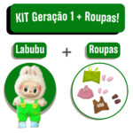 Kit Geração 1 com Caixa e Roupas – Labubu Monstros Mini Pelúcias Colecionáveis + Roupa – Sortidos