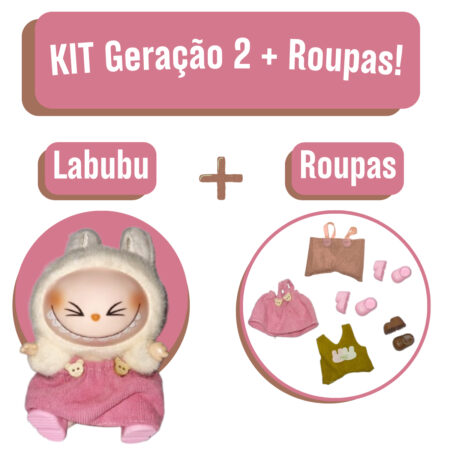 Kit com Caixa + Roupas Geração 2 – Labubu Monstros Pingente Colecionável Personalizável + 1 Roupa Sortida