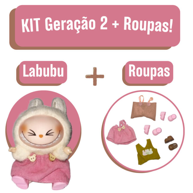 Kit com Caixa + Roupas Geração 2 – Labubu Monstros Pingente Colecionável Personalizável + 1 Roupa Sortida