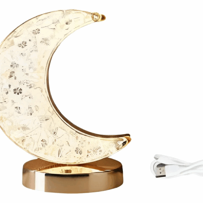 Luminária Abajur Cristal LED Touch Recarregável USB – Lua – Design Elegante