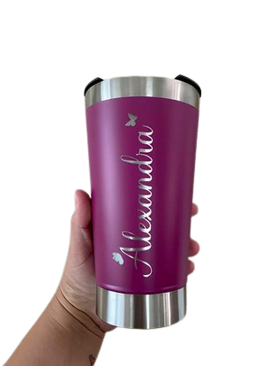 Copo Térmico Inox Personalizado 473 ml com Tampa e Abridor – Roxo – Design Sofisticado