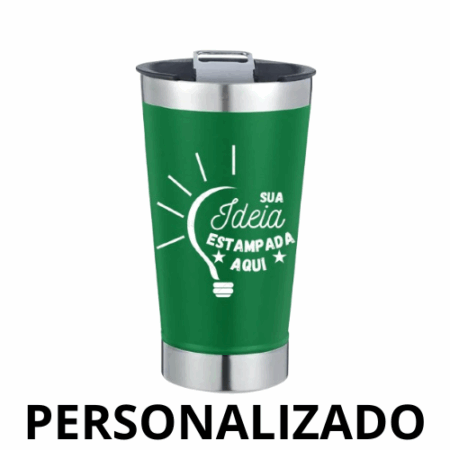 Copo Térmico Inox 473 ml com Tampa e Abridor – Verde Personalizado – Estilo e Funcionalidade