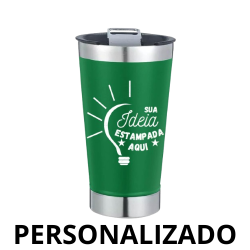Copo Térmico Inox 473 ml com Tampa e Abridor – Verde Personalizado – Estilo e Funcionalidade