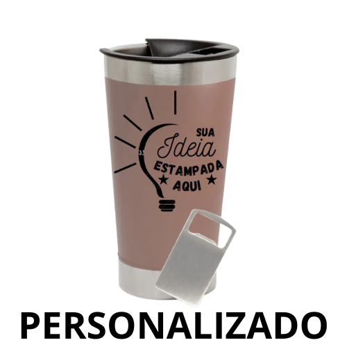 Copo Térmico Inox Personalizado 473 ml com Tampa e Abridor – Cor Rosê – Design Elegante