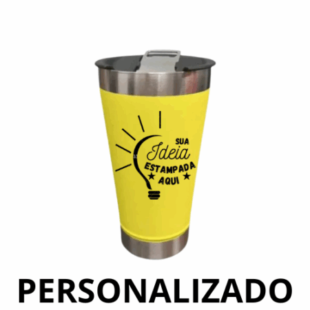Copo Térmico Inox com Tampa e Abridor 473 ml - Amarelo (Personalizado)