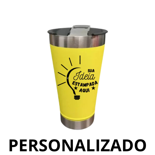 Copo Térmico Inox com Tampa e Abridor 473 ml - Amarelo (Personalizado)