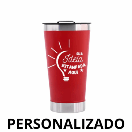 Copo Térmico Inox Personalizado 473 ml com Tampa e Abridor – Vermelho Vibrante