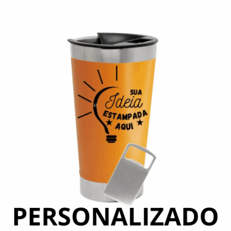 Copo Térmico Inox com Tampa e Abridor 473 ml - Laranja (Personalizado)