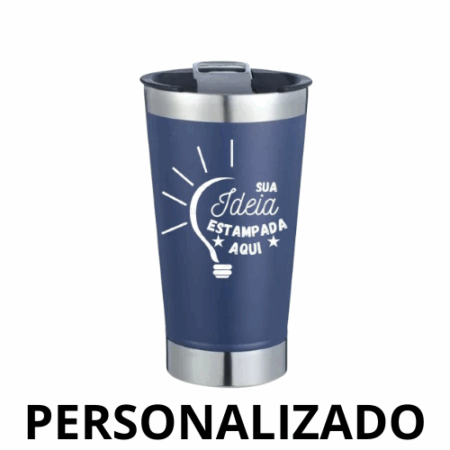 Copo Térmico Inox 473 ml com Tampa e Abridor – Azul Escuro Personalizado – Design Funcional