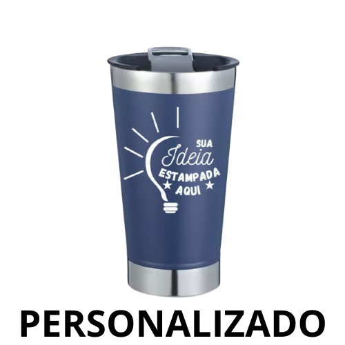 Copo Térmico Inox 473 ml com Tampa e Abridor – Azul Escuro Personalizado – Design Funcional