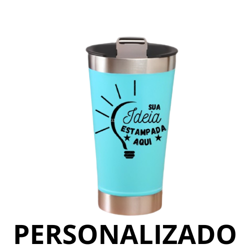 Copo Térmico Inox Personalizado 473 ml com Tampa e Abridor – Verde Água – Moderno e Funcional