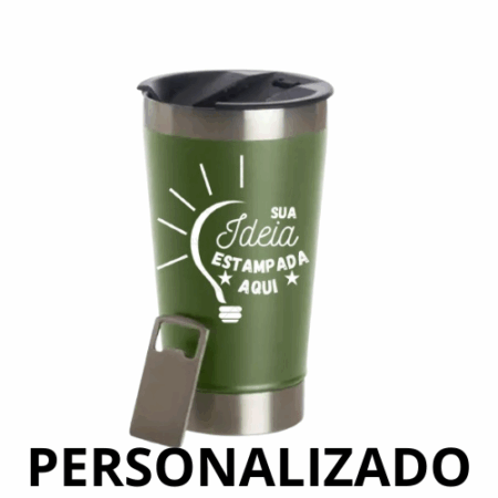 Copo Térmico Inox 473 ml com Tampa e Abridor – Verde Militar Personalizado – Estilo e Praticidade