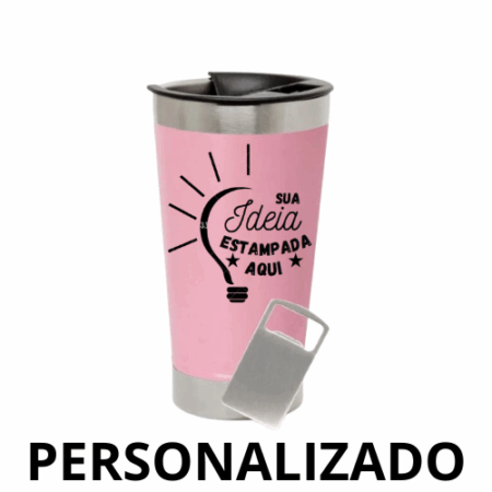 Copo Térmico Inox Personalizado 473 ml com Tampa e Abridor – Rosa – Design Moderno